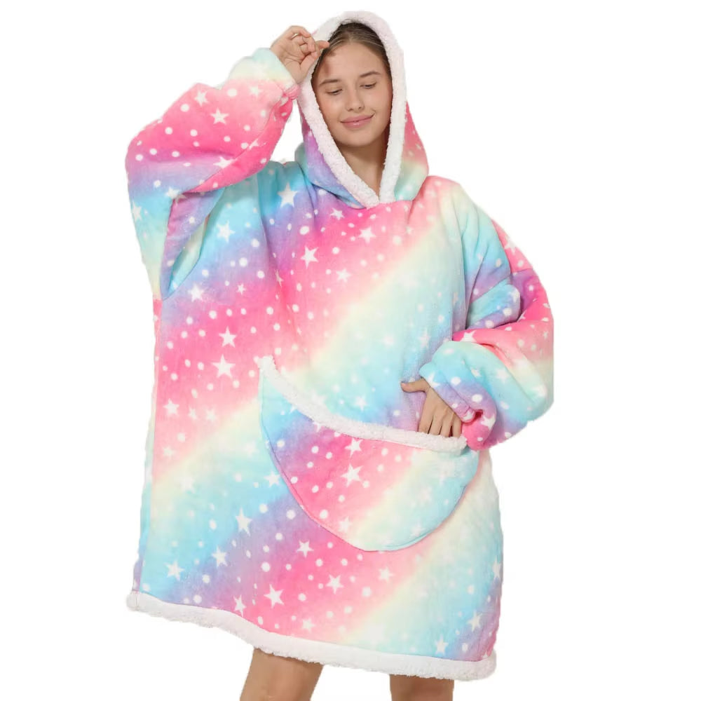 Oversized Blanket Hoodie for Women Men Wearable Blanket Hoodie with Sleeves Cute Cartoon Avocado Print Sweatshirt Winter Clothes